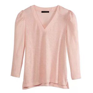 SANCTUARY Pleated Sleeve Hanna Shirt Size Large Pink Puff Sleeve V-Neck Top 0106